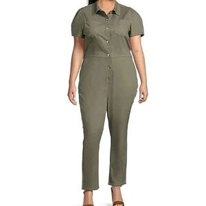 Celebrity Pink Utility Jumpsuit Button Up Dusty Olive Plus Size XXXL